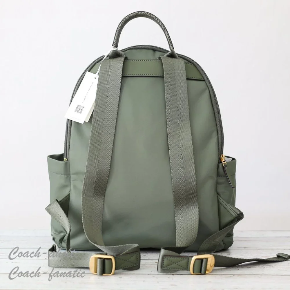 NWT Tory Burch Ella Logo Dual Zip Compartment Nylon Backpack in Palm Leaf - Picture 6 of 11